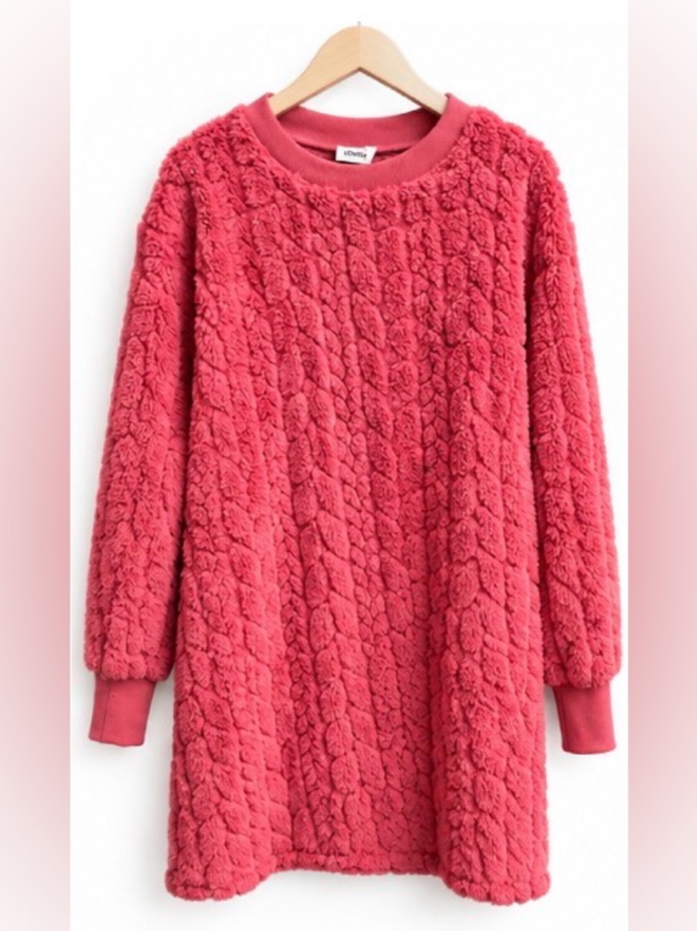 NWOT LOVELO Plush Textured Fleece Tunic Mini Dress Pink Pockets Size Unknown
